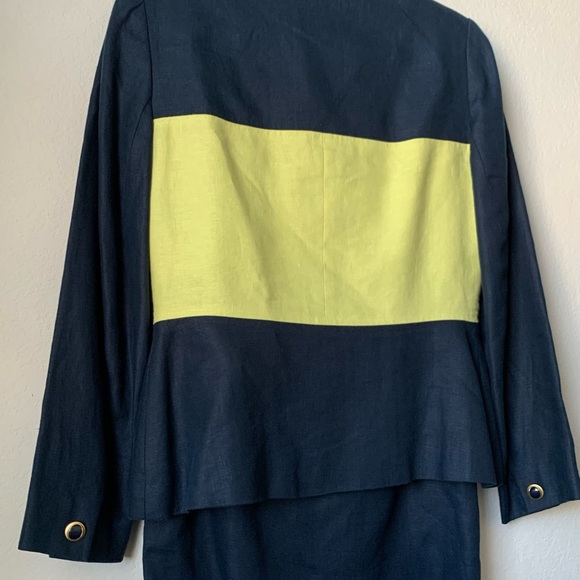 Gently Used Two Piece Career Shirt Suit-Lime/ Navy Blue Jacket Navy Blue Shirt - Picture 16 of 16